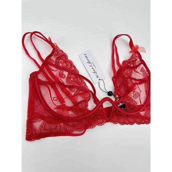 For Love & Lemons Red Lace Heart Embroidery Bra & Thong Panty Set Size XL/L NWT - Picture 6 of 11